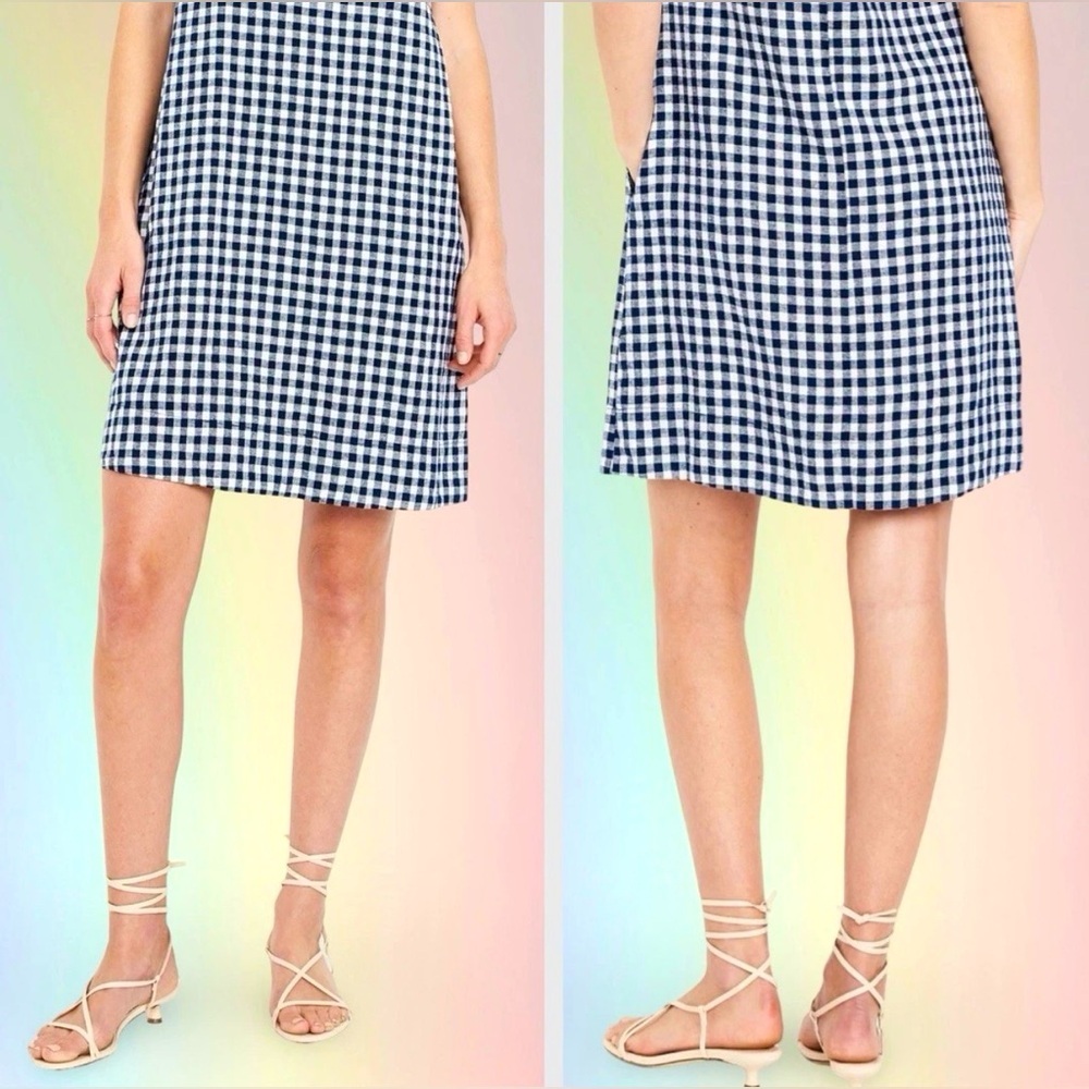 NWTSđGAP OLD NAVY XLđSLEEVELESS BOATNECK LINEN BLUE GINGHAM DRESS KEYHOLE BACK - Picture 3 of 15